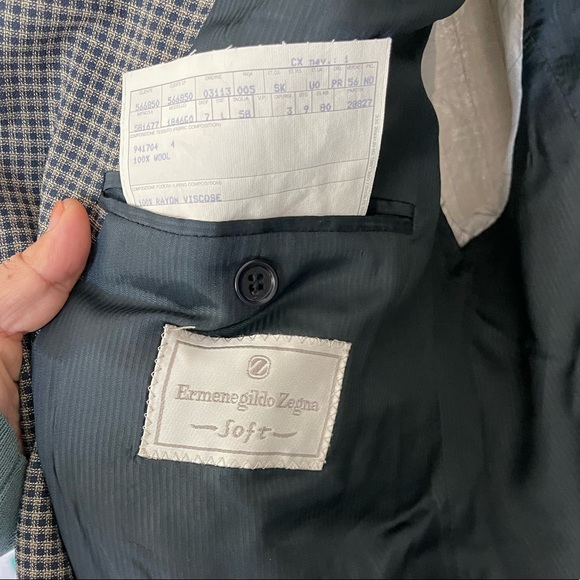 ERMENEGILDO ZEGNA Vintage Gingham Suit Jacket Sports Blazer Size 46R US - Picture 6 of 12